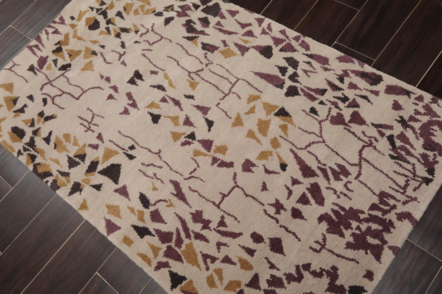 2'11" x 4'11" Hand Knotted Tibetan 100% Wool Graphic Oriental Area Rug Beige-2