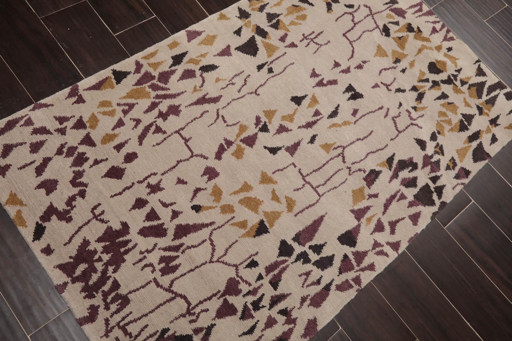 2'11" x 4'11" Hand Knotted Tibetan 100% Wool Graphic Oriental Area Rug Beige-3