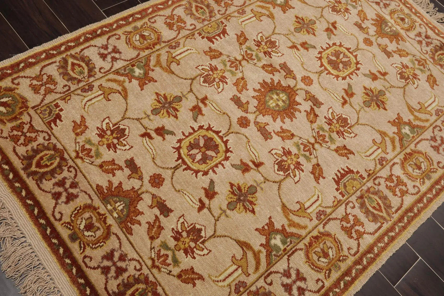 4' x 5'11'' Hand Knotted 100% Wool Oushak Traditional Area Rug Taupe, Beige-3
