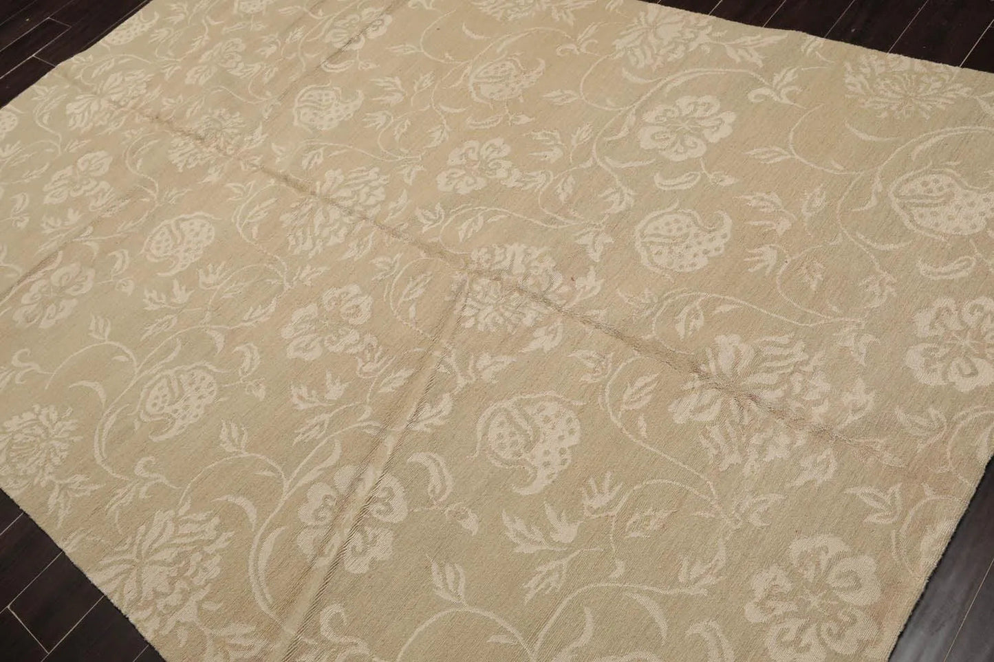 Lapchi Hand Knotted Wool & Silk Scroll Loop Pile Tibetan Area Rug Beige 6’ x 8’11”-1
