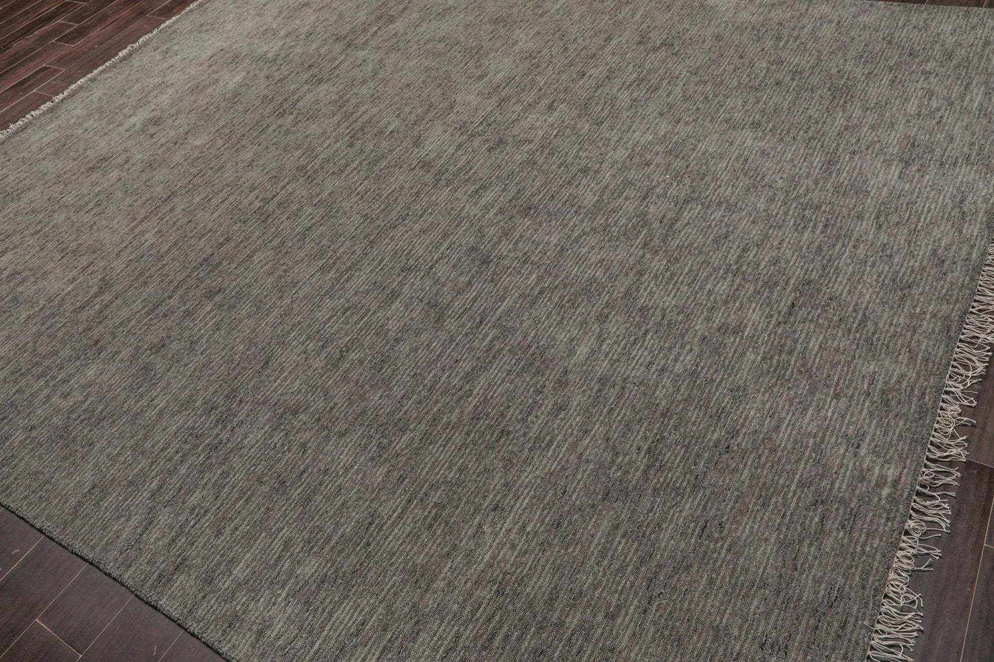 Multi Size Hand Loomed Solid 100% Wool Oriental Area Rug Gray, Tone On Tone Gray Color-2