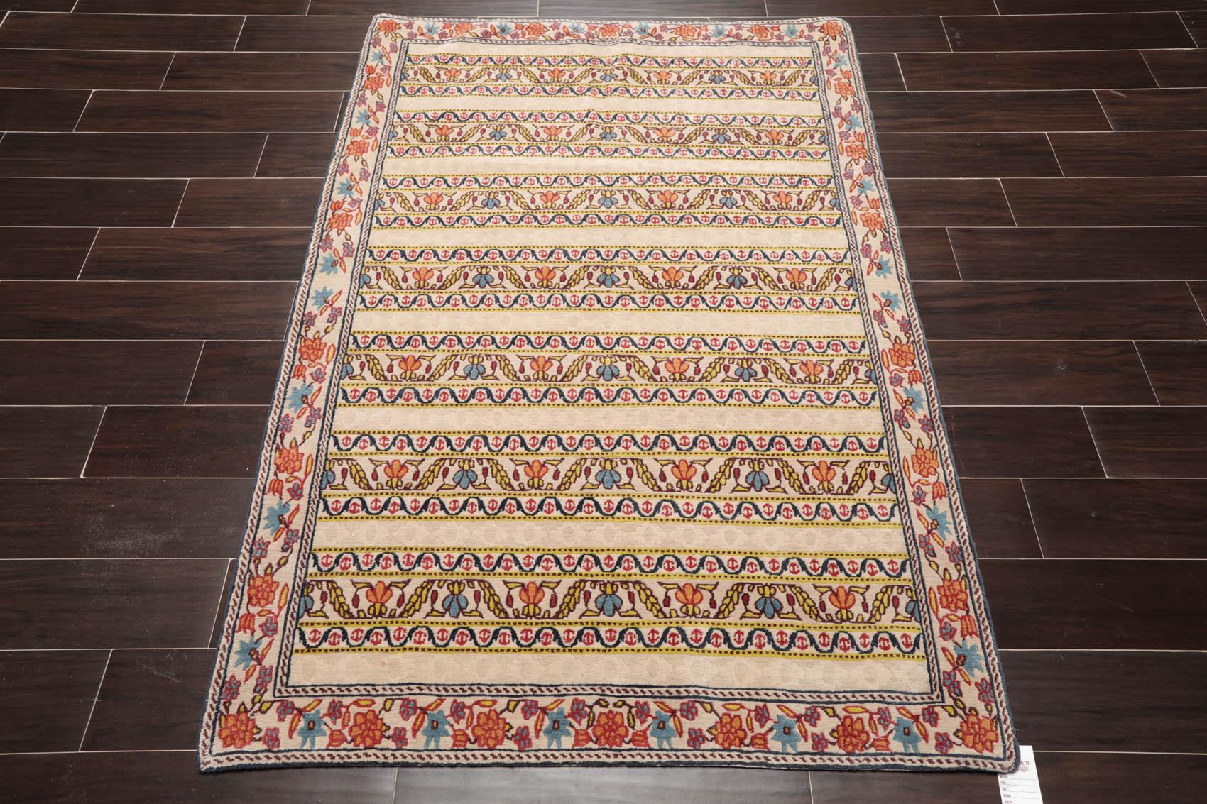 4' x 5'9" Hand Knotted Tibetan 100% Wool Arts & Craft Oriental Area Rug Beige-1