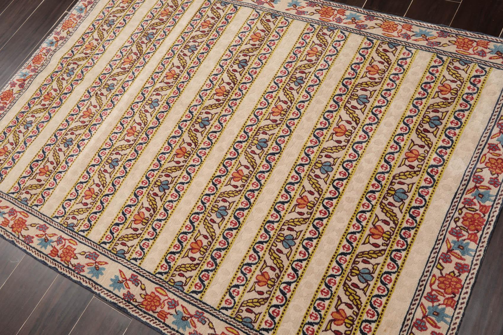 4' x 5'9" Hand Knotted Tibetan 100% Wool Arts & Craft Oriental Area Rug Beige-2