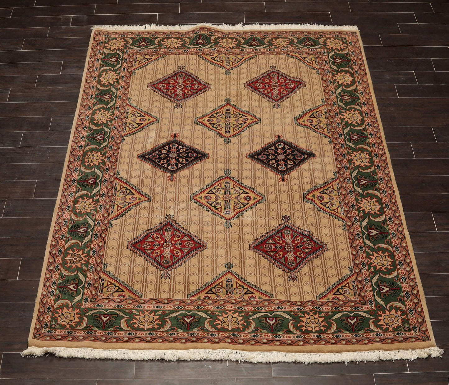 6' x 8'10" Hand Knotted Superfine 100% Wool Traditional Oriental Area Rug Beige-1