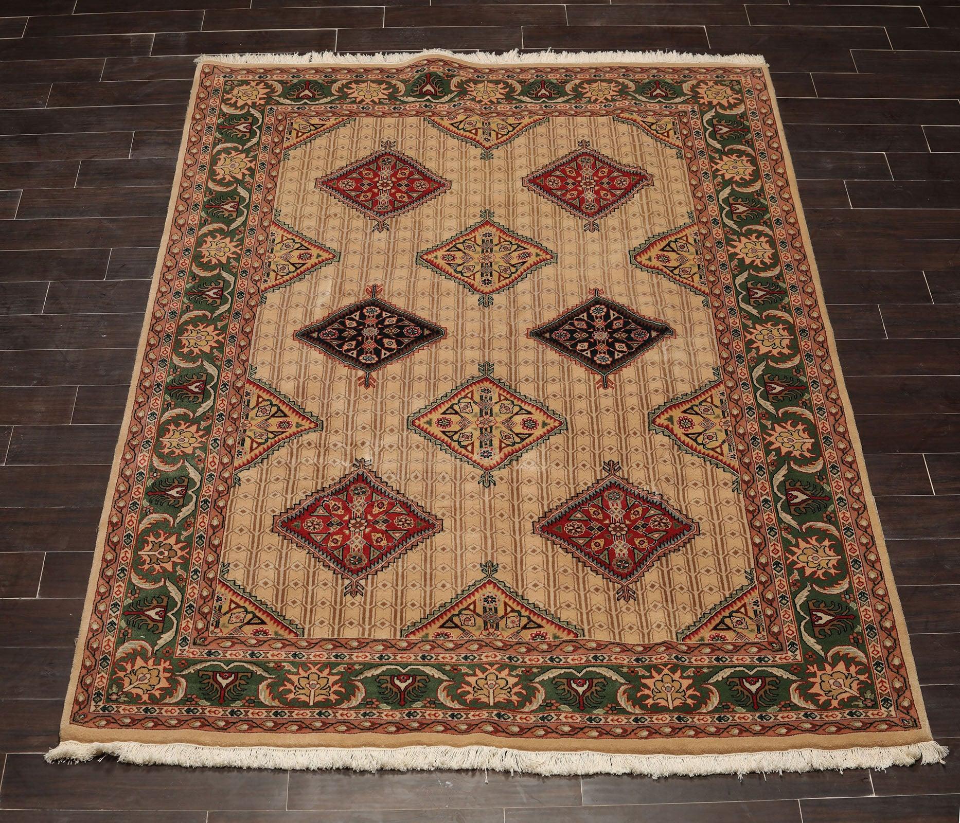 6' x 8'10" Hand Knotted Superfine 100% Wool Traditional Oriental Area Rug Beige-1