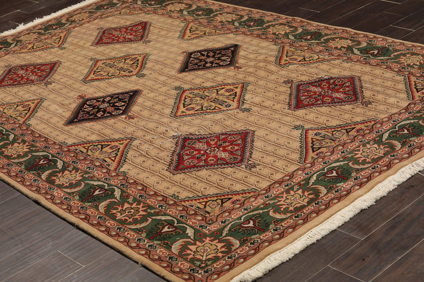 6' x 8'10" Hand Knotted Superfine 100% Wool Traditional Oriental Area Rug Beige-2