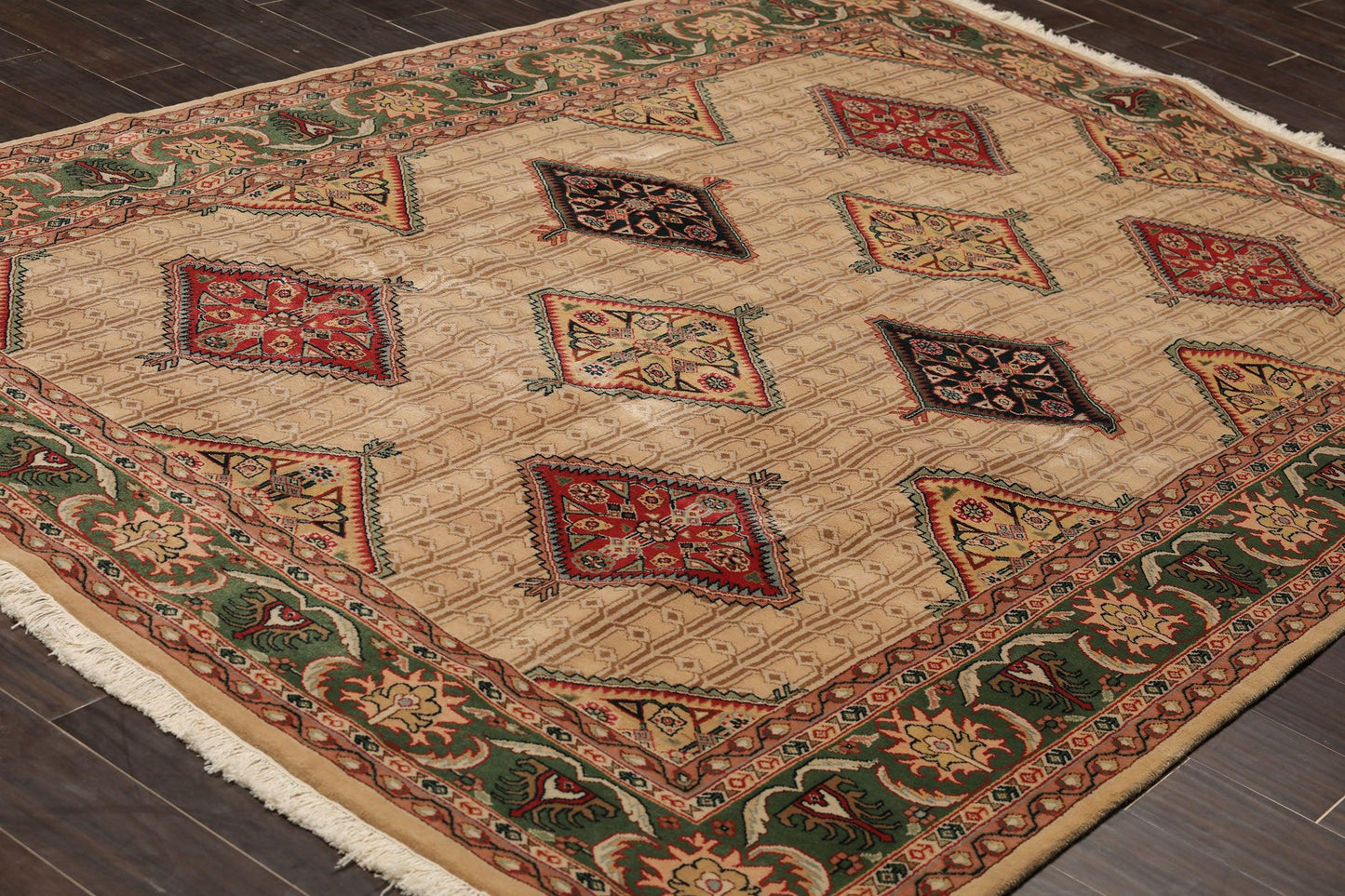 6' x 8'10" Hand Knotted Superfine 100% Wool Traditional Oriental Area Rug Beige-3