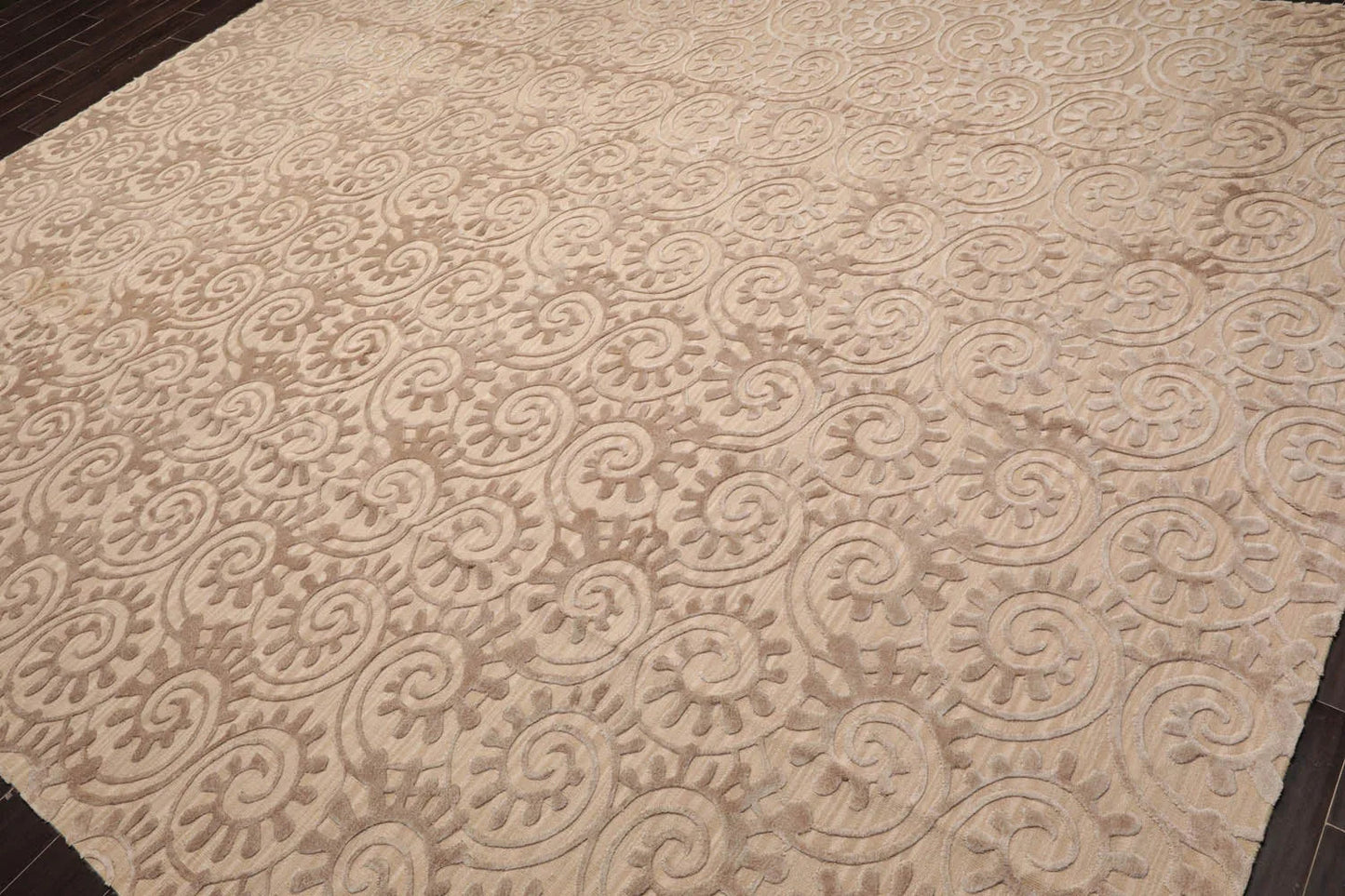 9x12 Hand Woven Wool & Silk Aubusson Savonnerie Floral Area Rug Tan-3