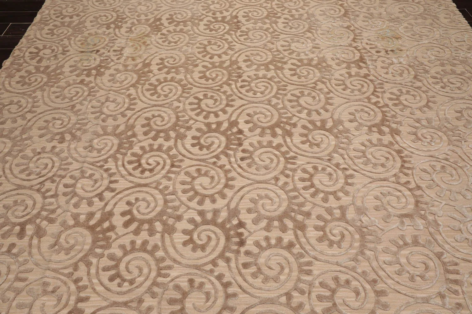 9x12 Hand Woven Wool & Silk Aubusson Savonnerie Floral Area Rug Tan-4