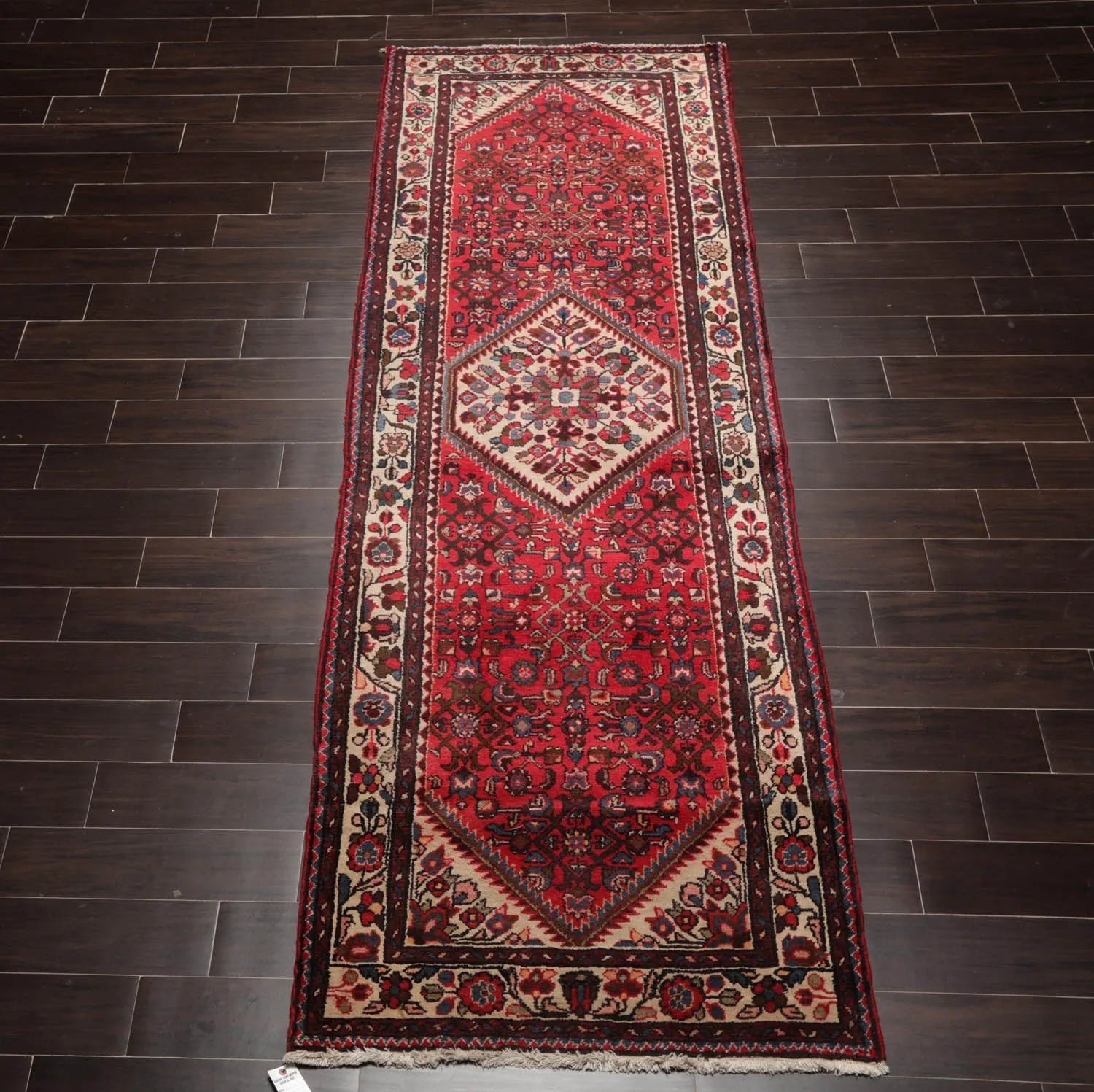 3'6" x 10'4" Runner Herizz Hand Knotted Red Medallion Traditional Wool Oriental Area Rug-2