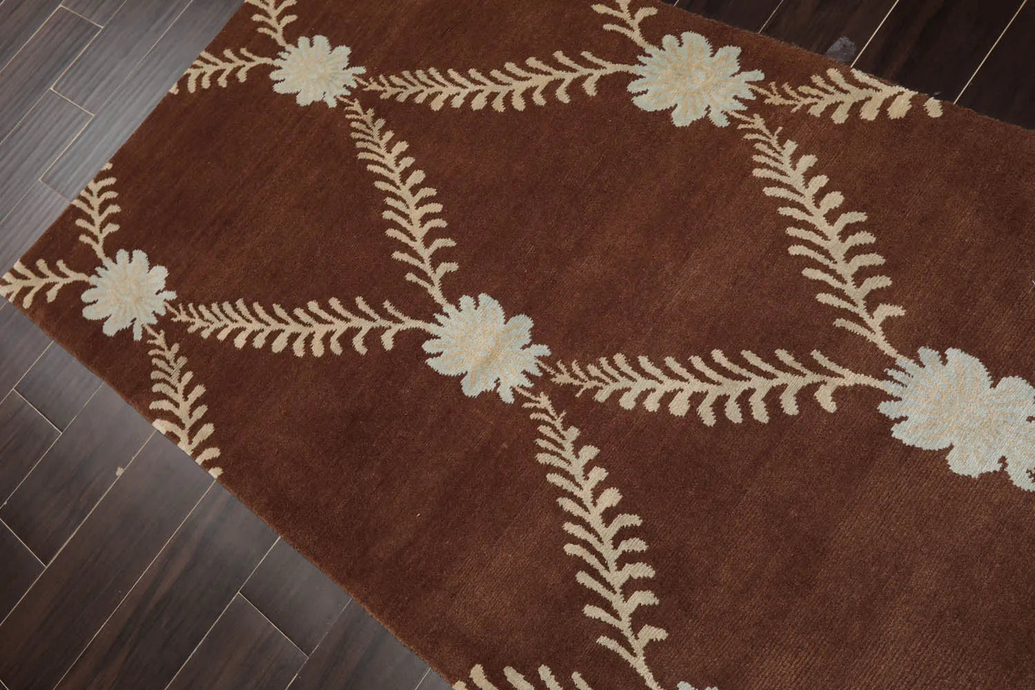 3x5 Hand-Knotted Tibetan Terra Trellis Floral Wool & Silk Brown Are Rug-3