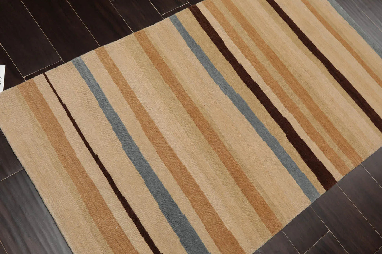 3x5 Hand-Knotted Contemporary  Striped Tibetan Wool Area Rug Beige-4