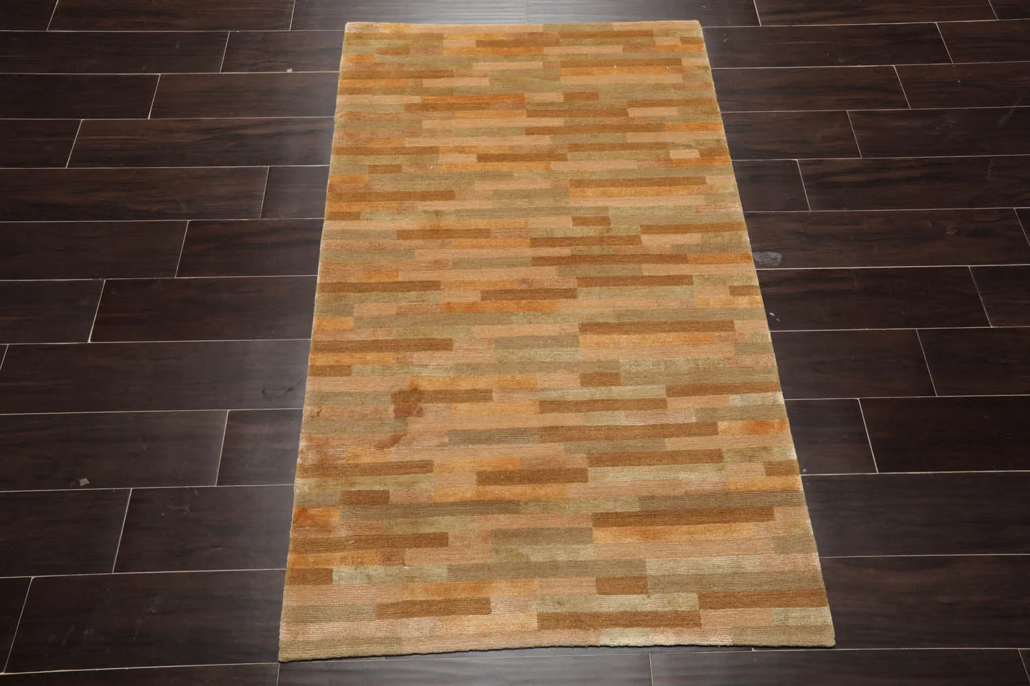 3x5 Gold Hand Knotted Tibetan Contemporary Striped Wool & Silk Oriental Area Rug-2