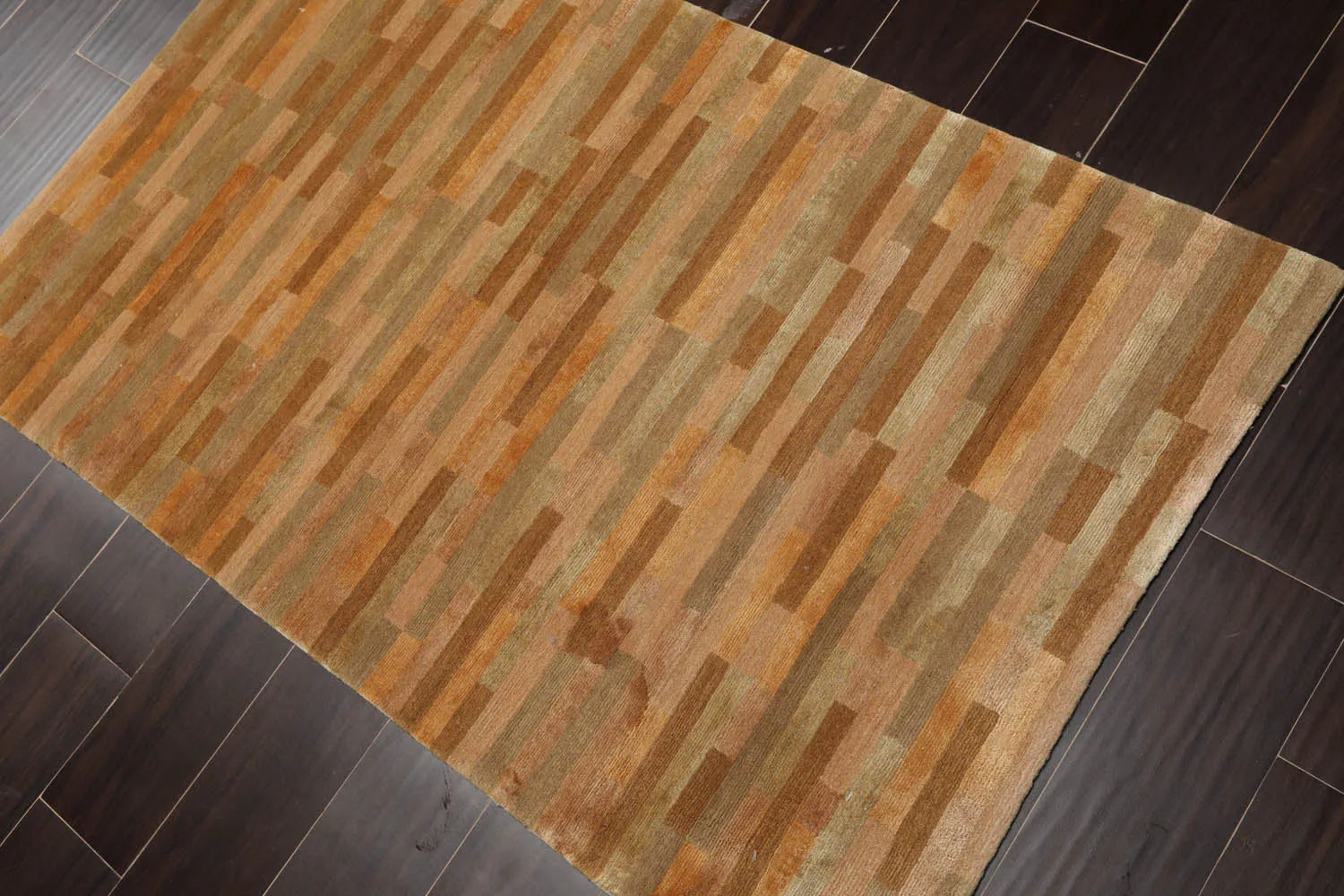 3x5 Gold Hand Knotted Tibetan Contemporary Striped Wool & Silk Oriental Area Rug-3