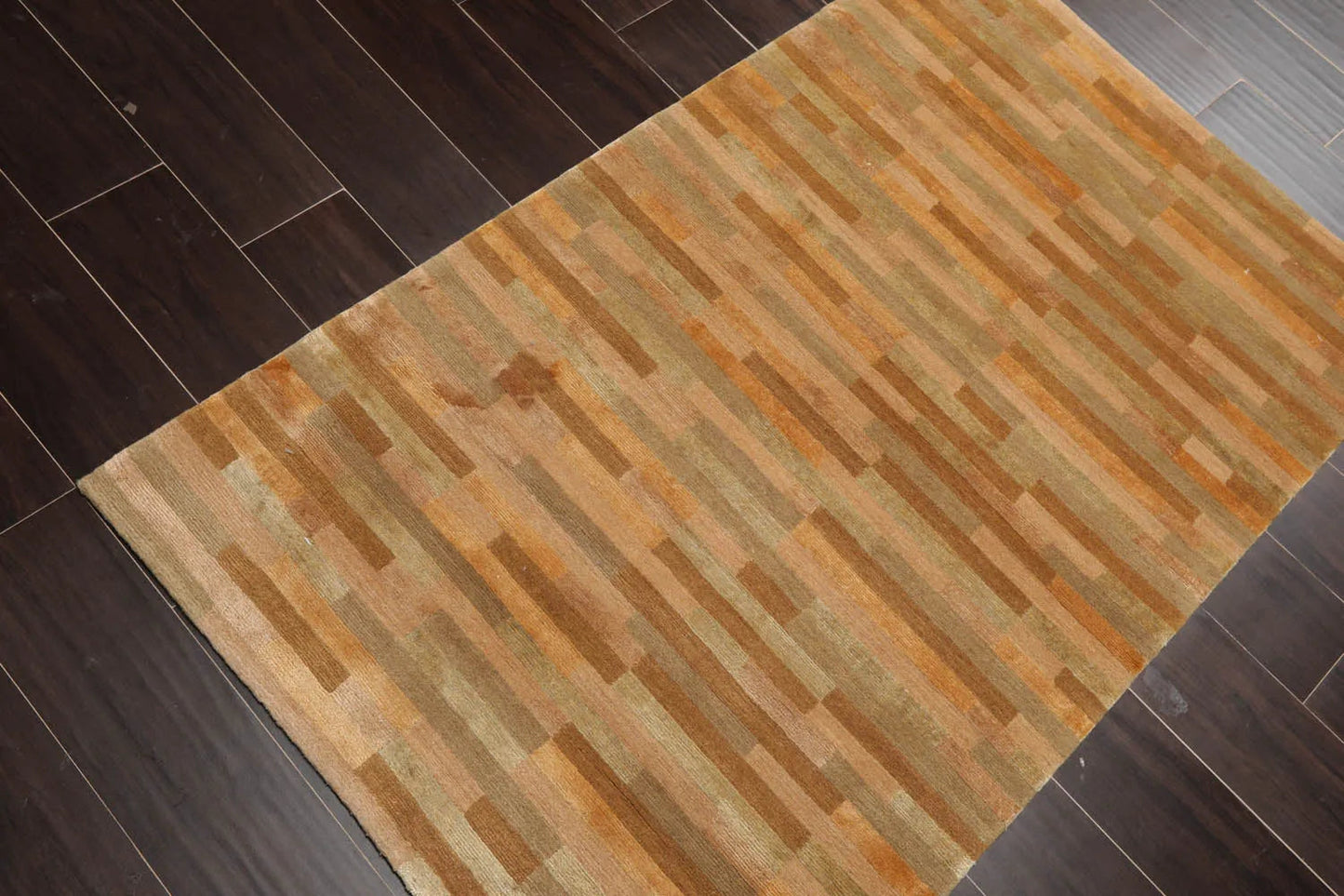 3x5 Gold Hand Knotted Tibetan Contemporary Striped Wool & Silk Oriental Area Rug-4