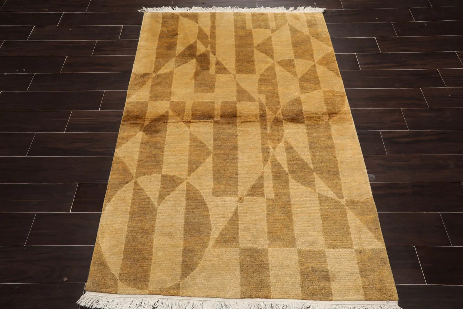 4x6 Gold Hand Knotted Tibetan Contemporary Wool Oriental Area Rug-2