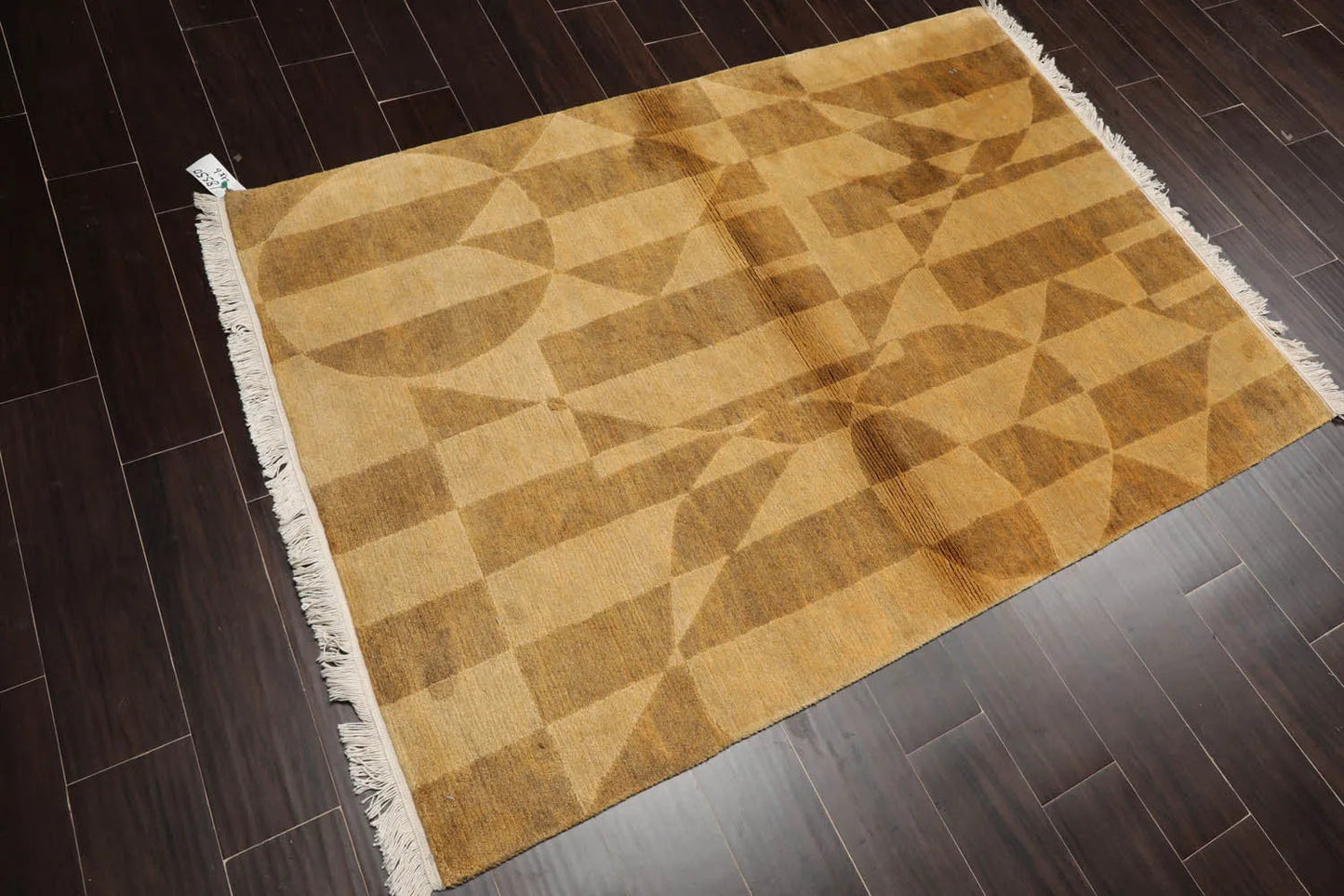 4x6 Gold Hand Knotted Tibetan Contemporary Wool Oriental Area Rug-3