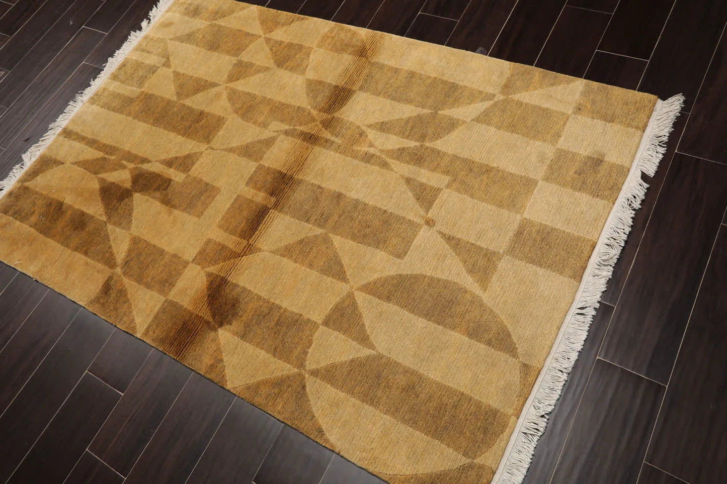 4x6 Gold Hand Knotted Tibetan Contemporary Wool Oriental Area Rug-4