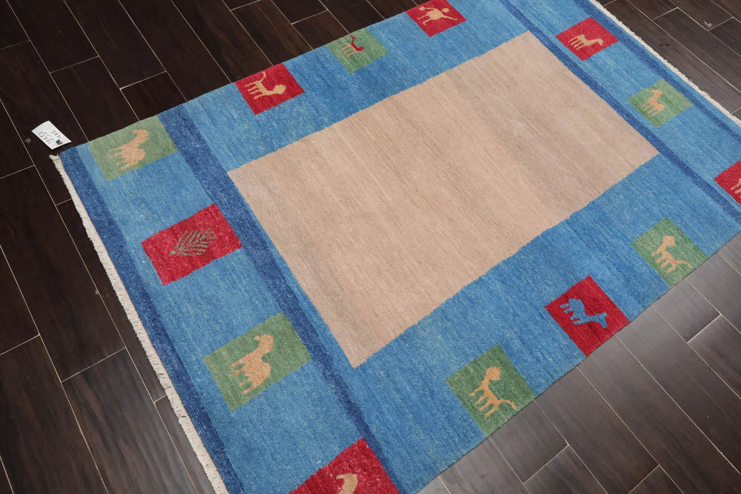 4x6 Beige Hand Knotted Tibetan Contemporary Gabbehh Wool Oriental Area Rug-4