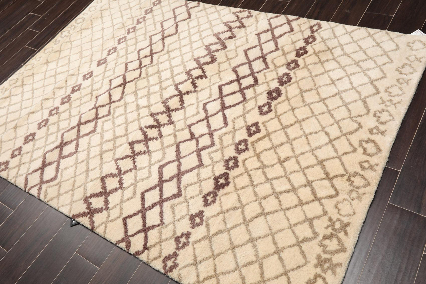 5' x 7'4" Handmade 100% Wool Modern Moroccan Oriental Area rug Ivory Gray Brown-2