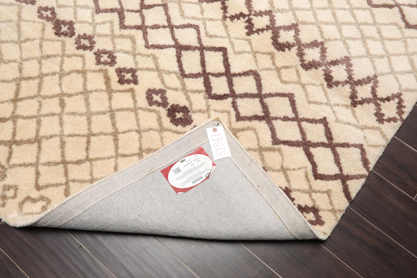 5' x 7'4" Handmade 100% Wool Modern Moroccan Oriental Area rug Ivory Gray Brown-3