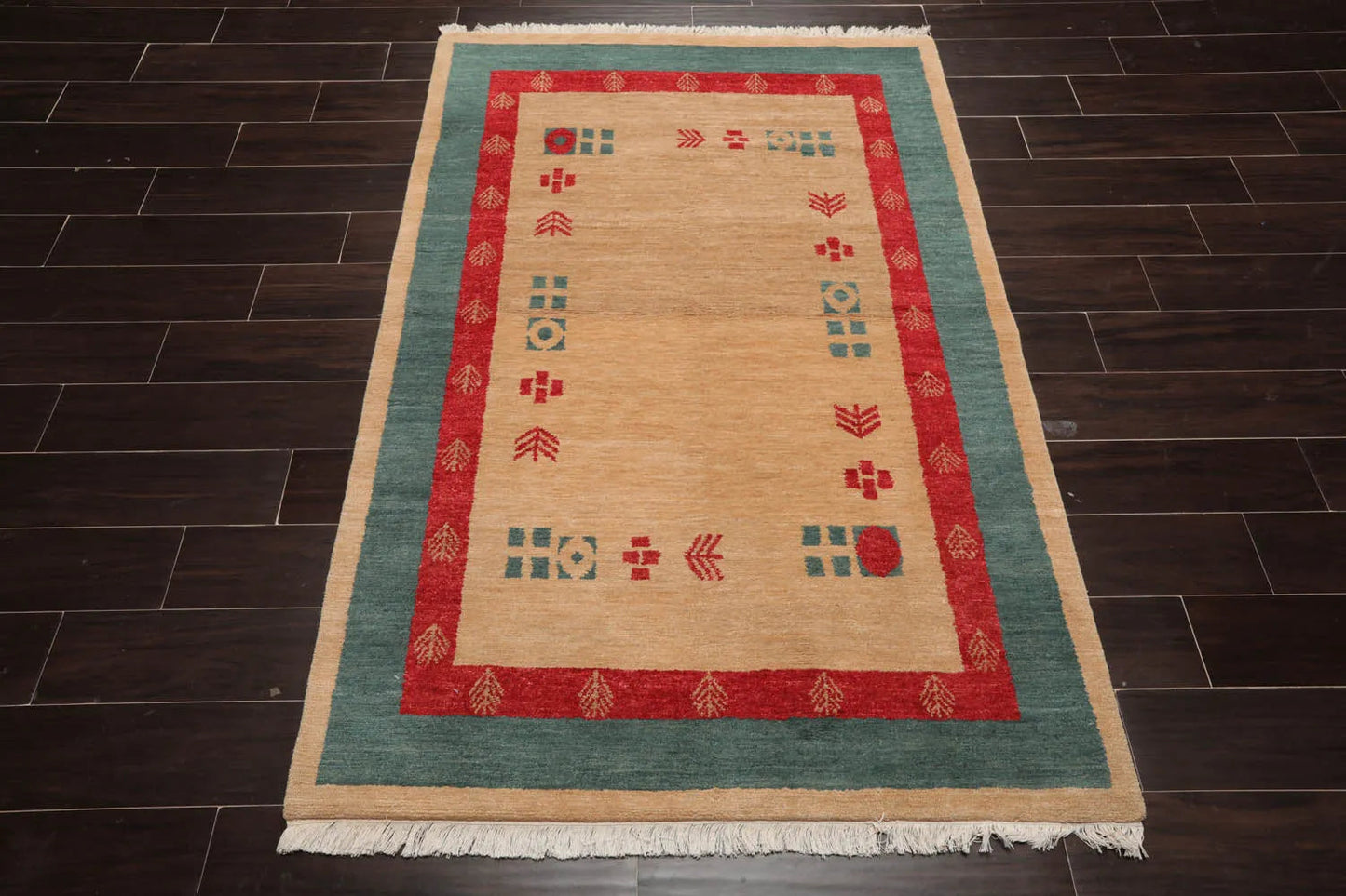 4x6 Beige Hand Knotted Tibetan Contemporary Gabehh Pictorial Wool Oriental Area Rug-2