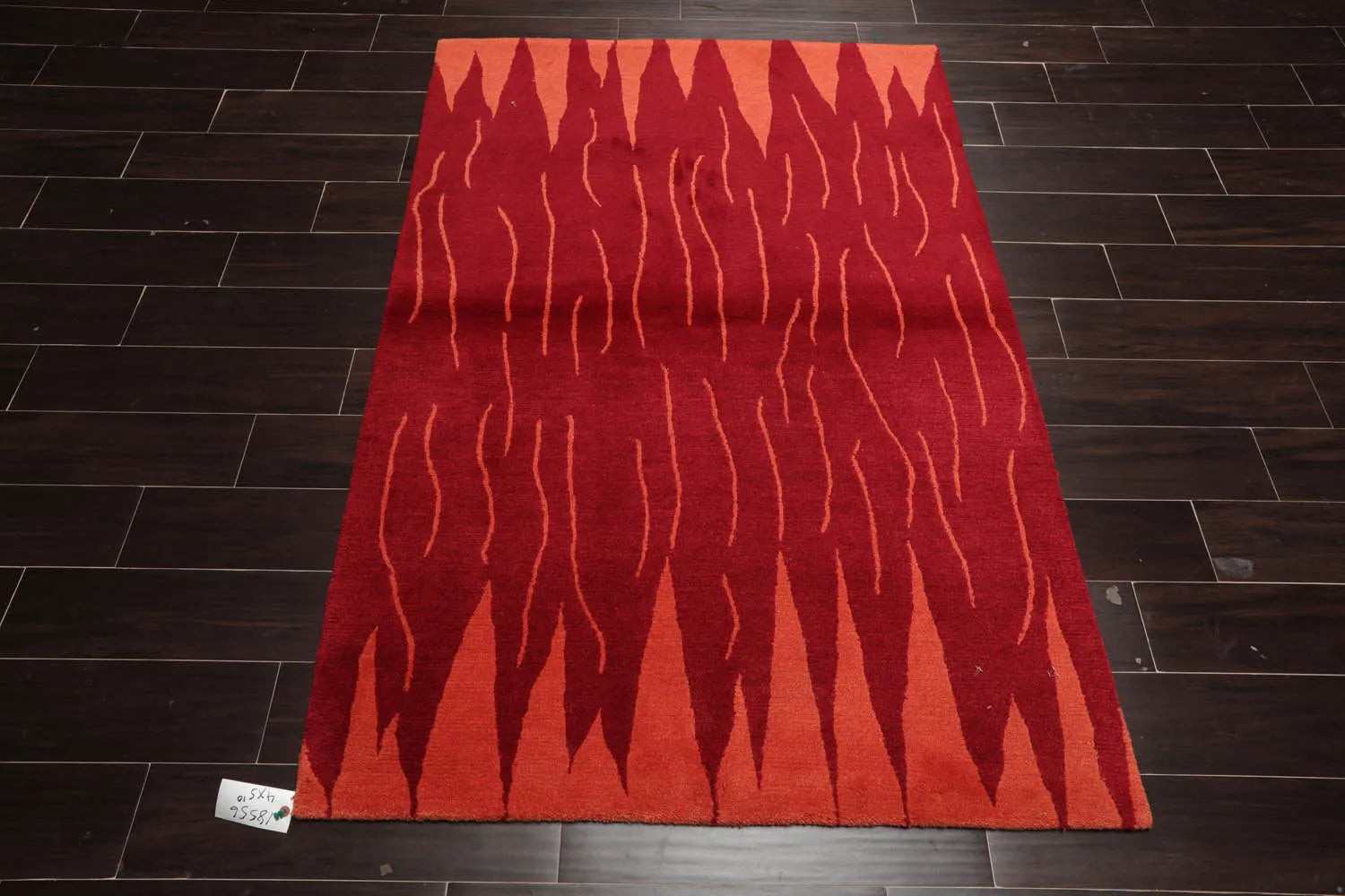 4x6 Red Hand Knotted Tibetan Modern Abstract Wool Oriental Area Rug-2