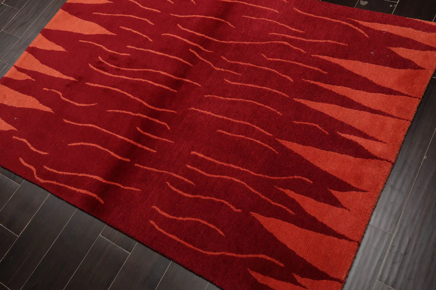 4x6 Red Hand Knotted Tibetan Modern Abstract Wool Oriental Area Rug-3