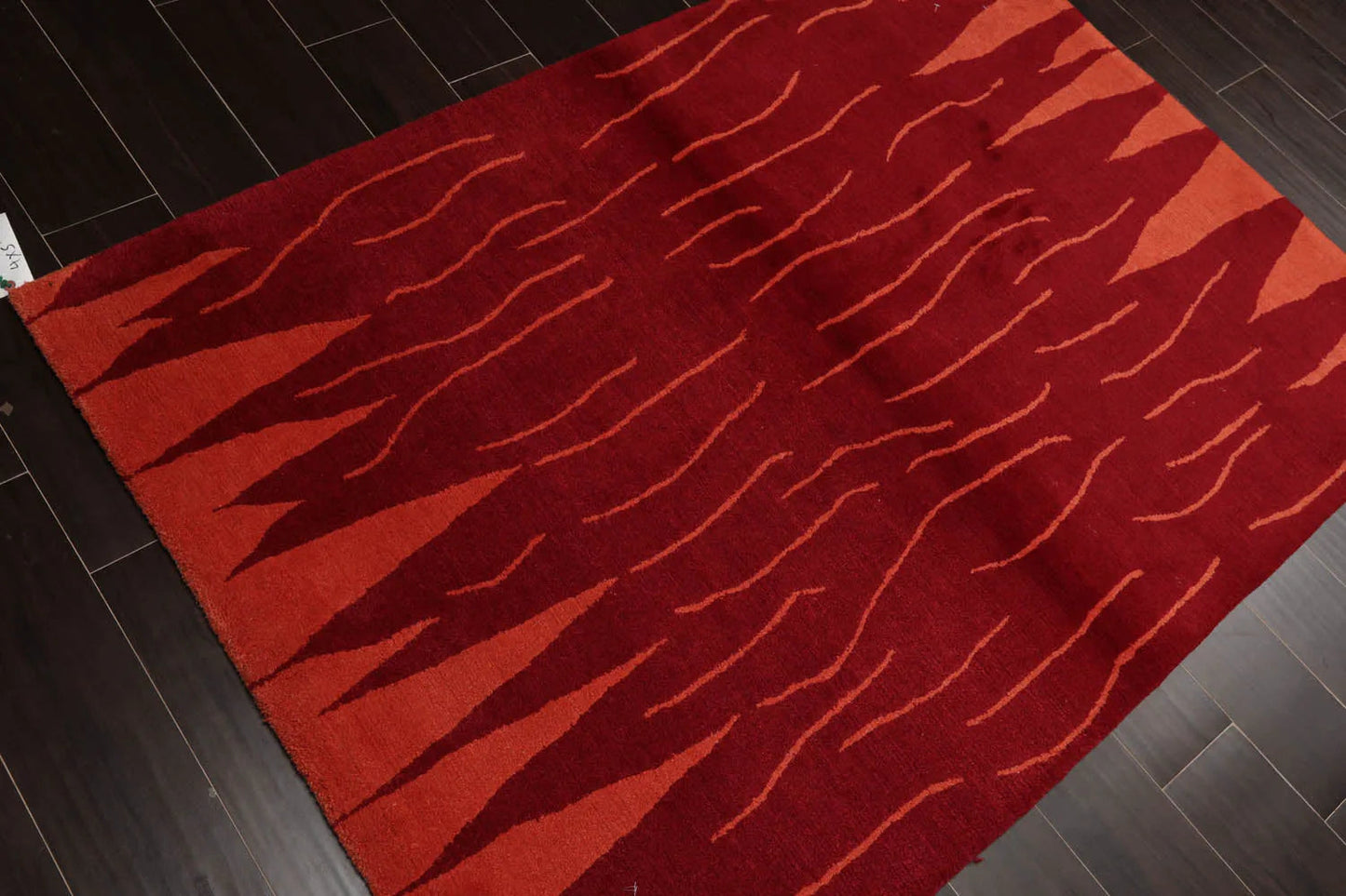 4x6 Red Hand Knotted Tibetan Modern Abstract Wool Oriental Area Rug-4