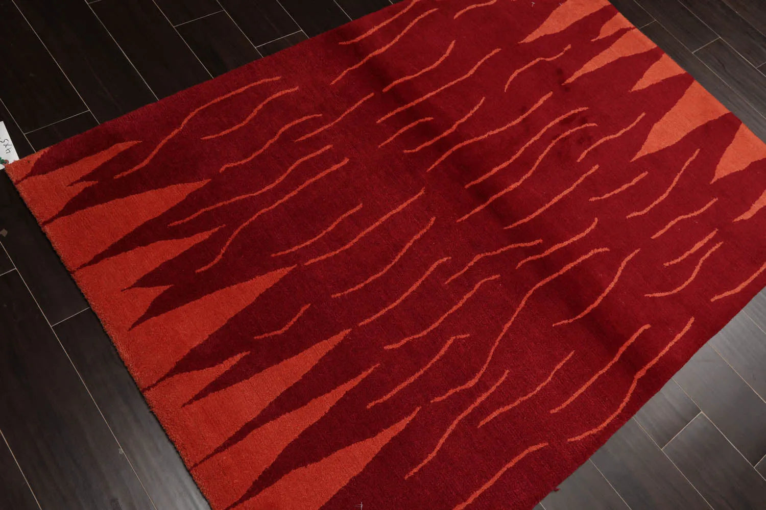 4x6 Red Hand Knotted Tibetan Modern Abstract Wool Oriental Area Rug-4