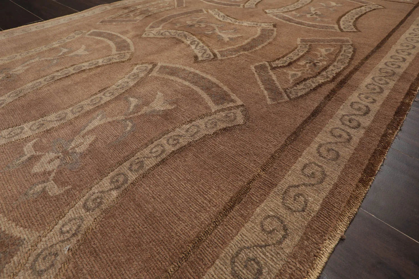 4x6 Taupe Hand Knotted Tibetan Transitional All-Over Wool & Silk Oriental Area Rug-4