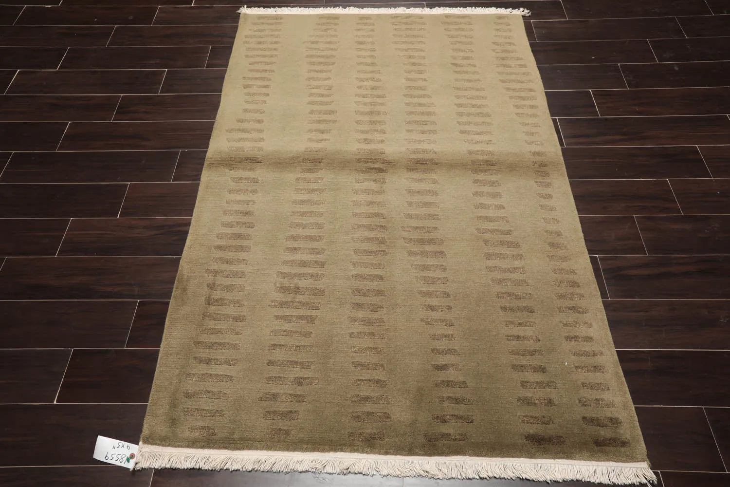 4x6 Olive Green Hand Knotted Tibetan Modern Abstract Wool Oriental Area Rug-2
