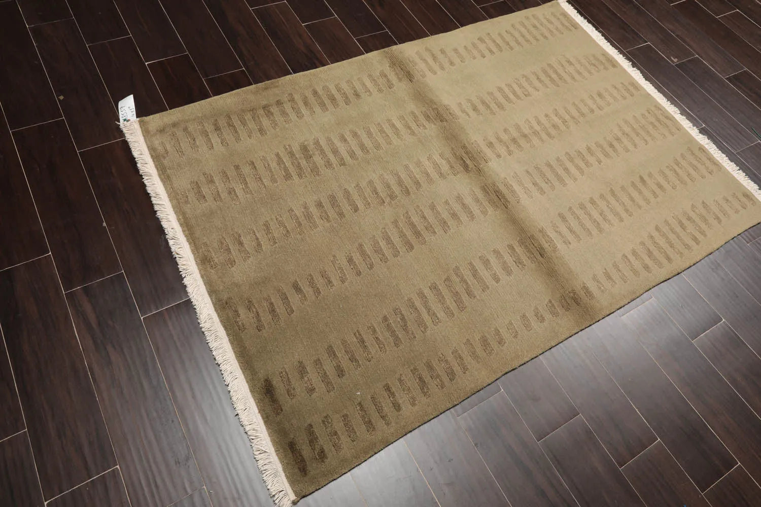 4x6 Olive Green Hand Knotted Tibetan Modern Abstract Wool Oriental Area Rug-3