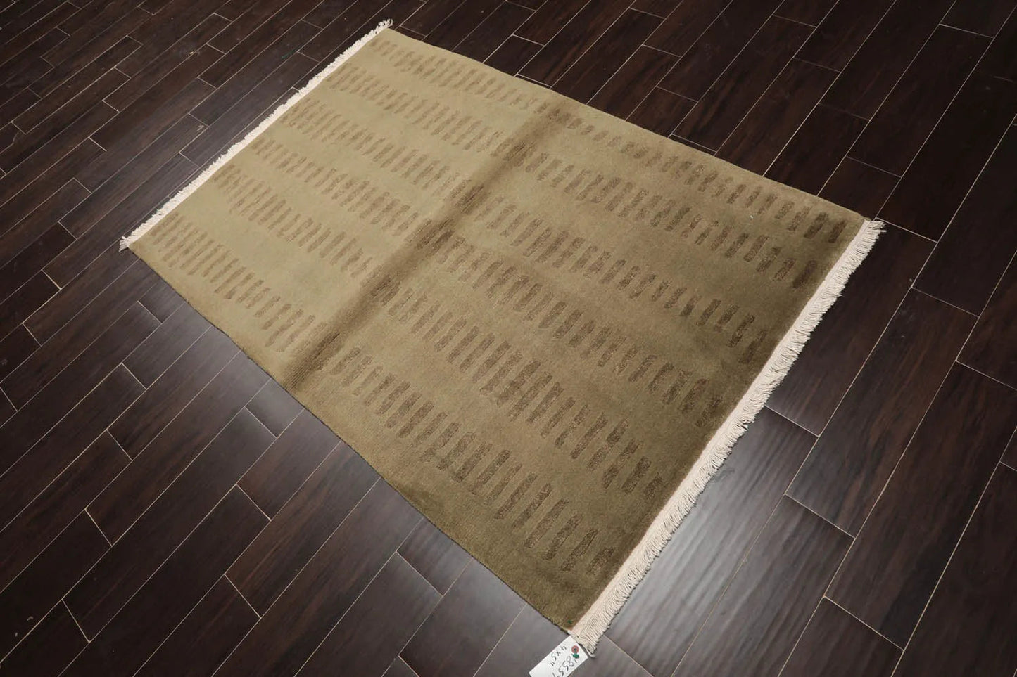 4x6 Olive Green Hand Knotted Tibetan Modern Abstract Wool Oriental Area Rug-4