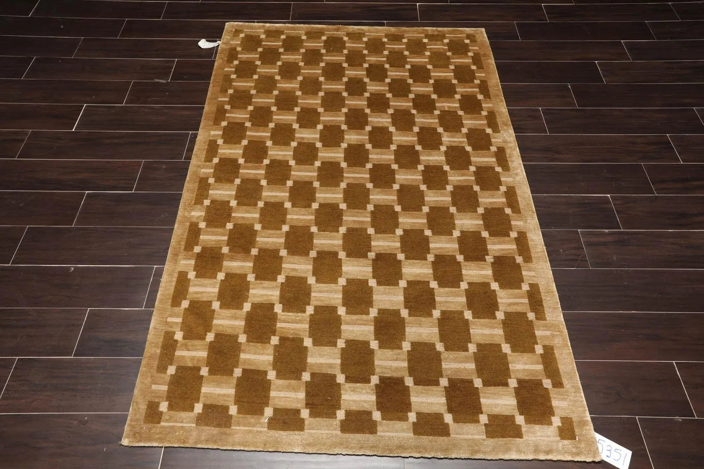 3'11'' x 5'11'' Hand Knotted Tibetan Wool & Silk Basket Weave Area Rug Brown-1
