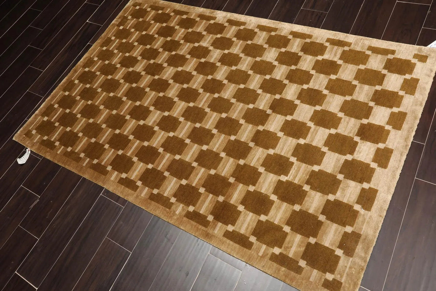3'11'' x 5'11'' Hand Knotted Tibetan Wool & Silk Basket Weave Area Rug Brown-2