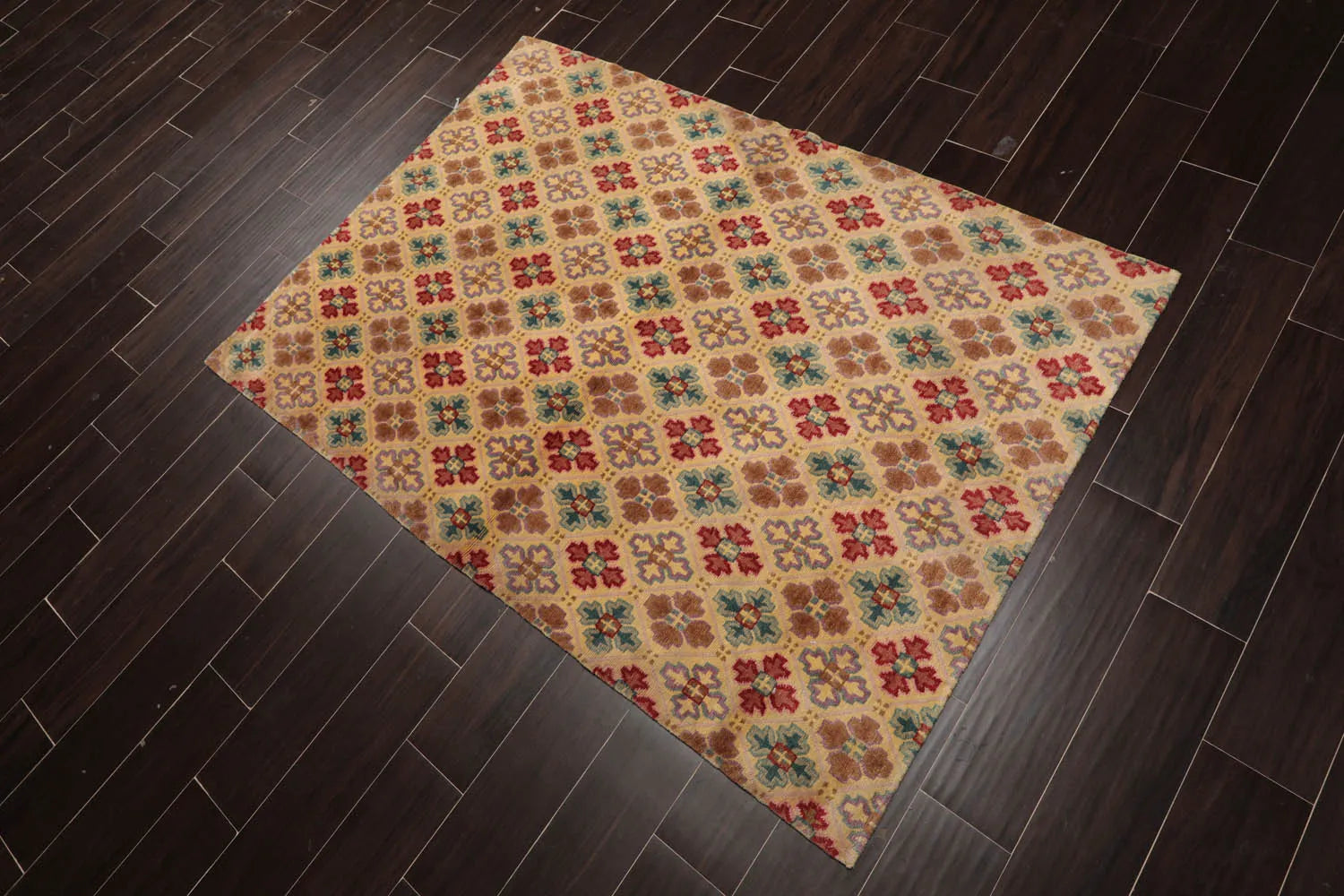 4x6 Beige Hand Knotted Tibetan Transitional  All-Over Wool Oriental Area Rug-3