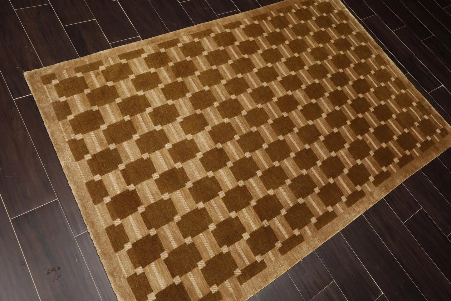 3'11'' x 5'11'' Hand Knotted Tibetan Wool & Silk Basket Weave Area Rug Brown-3