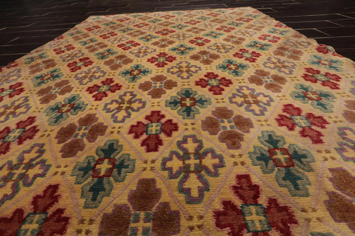 4x6 Beige Hand Knotted Tibetan Transitional  All-Over Wool Oriental Area Rug-4