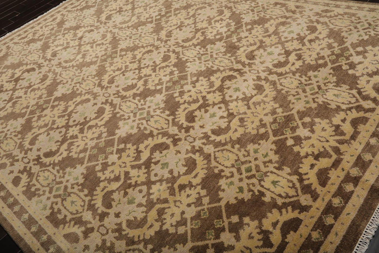 Turkish Oushak Wool 8’8" x 11’9” Hand Knotted Traditional Area Rug Brown-1