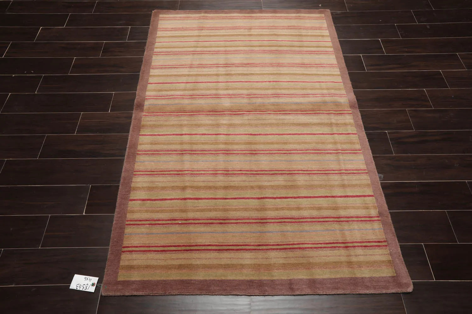 4x6 Sage Hand Knotted Tibetan Contemporary Striped Wool Oriental Area Rug-2