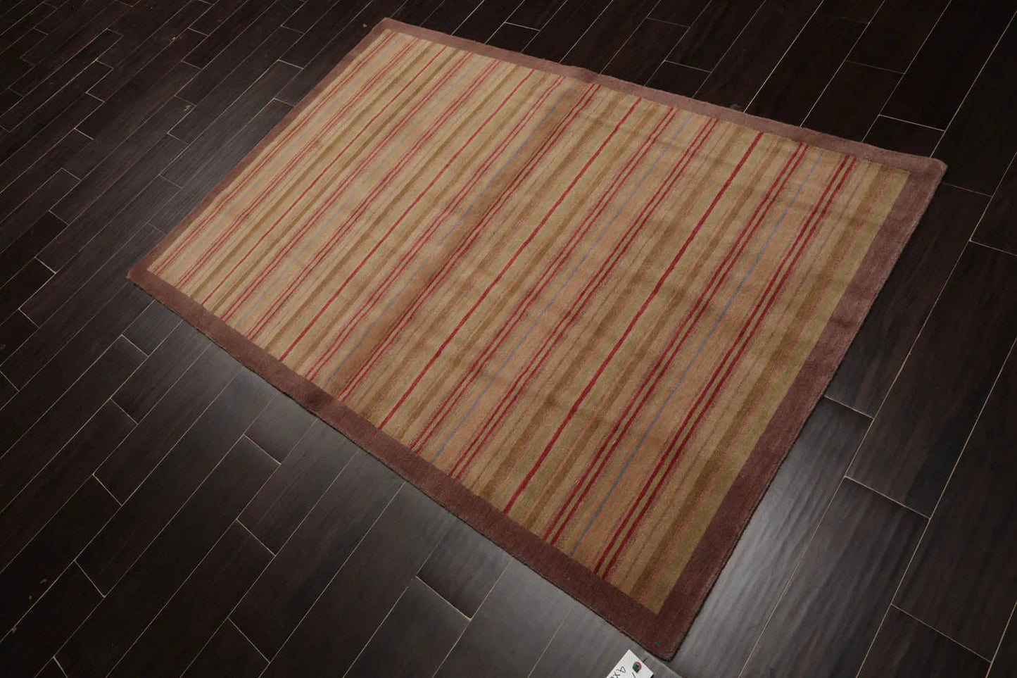 4x6 Sage Hand Knotted Tibetan Contemporary Striped Wool Oriental Area Rug-3