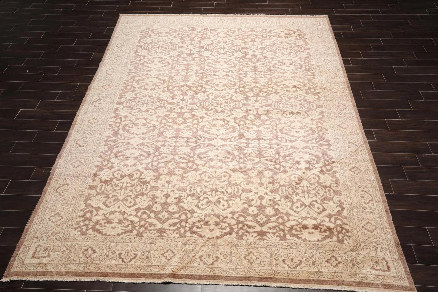 9’x12’ Hand Knotted Designer Tibetan Wool Antique Reproduction Area Rug Beige-1