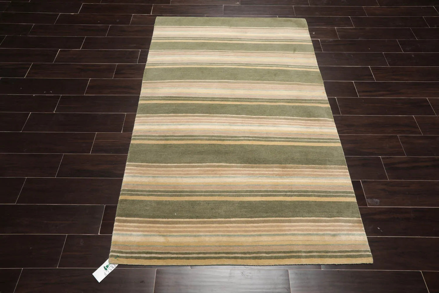4x6 Beige Hand Knotted Modern Tibetan Striped Wool and Silk Oriental Area Rug-2