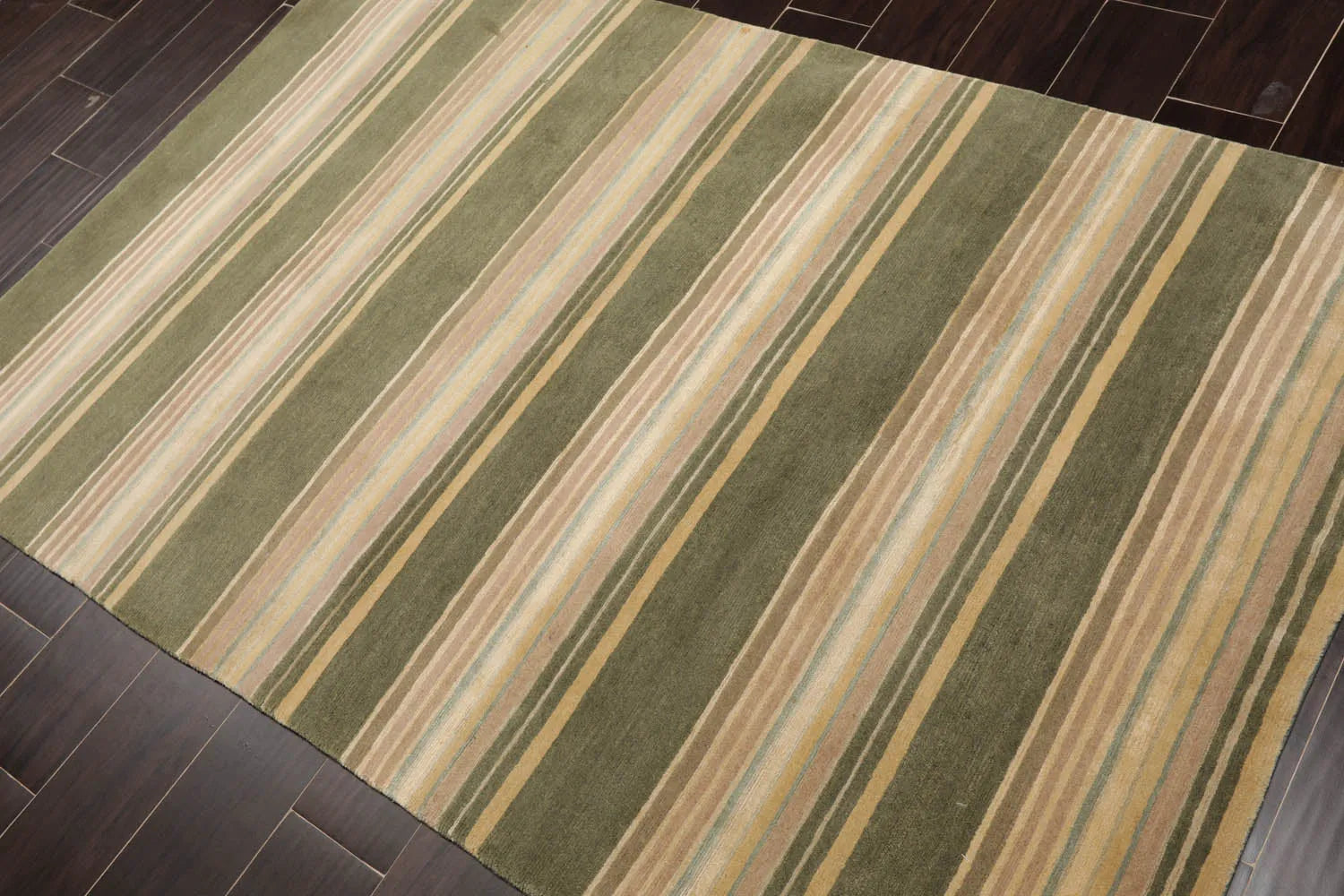 4x6 Beige Hand Knotted Modern Tibetan Striped Wool and Silk Oriental Area Rug-3