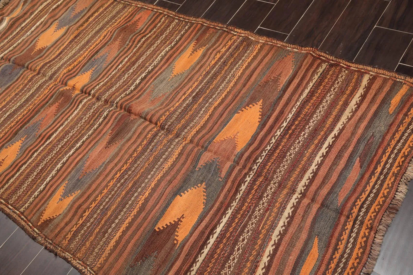 3'9''x7'2'' Vintage Hand-Woven Afghan Kilim Wool Tribal Southwestern Area Rug-2