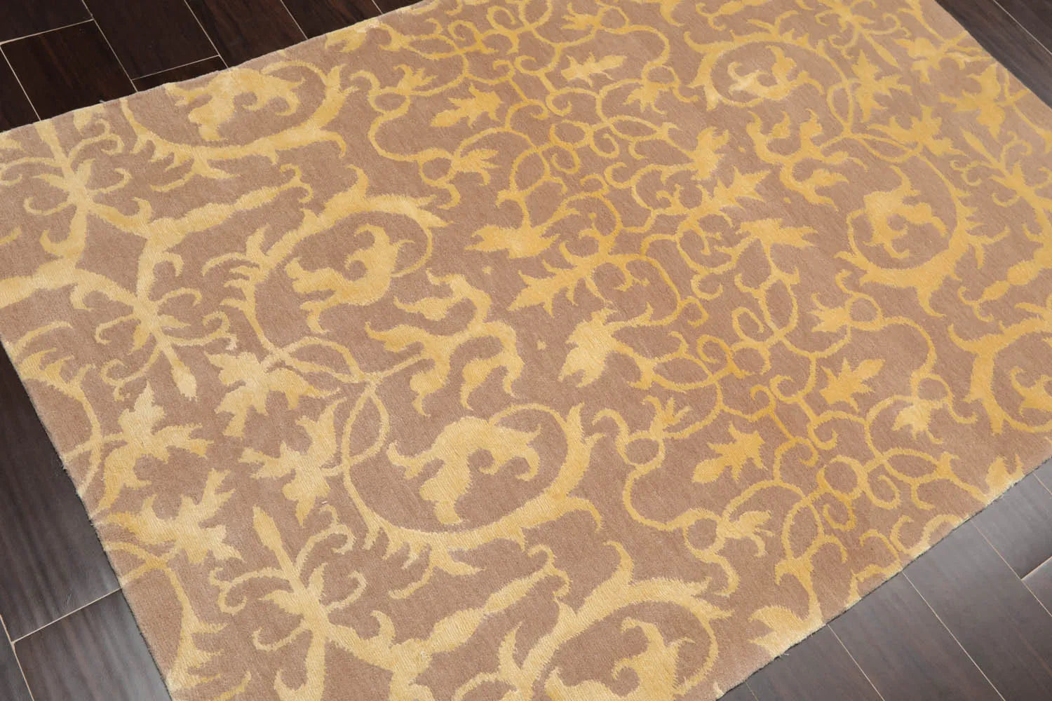 4x6 Beige Hand Knotted Transitional Tibetan Floral Wool and Silk Oriental Area Rug-4
