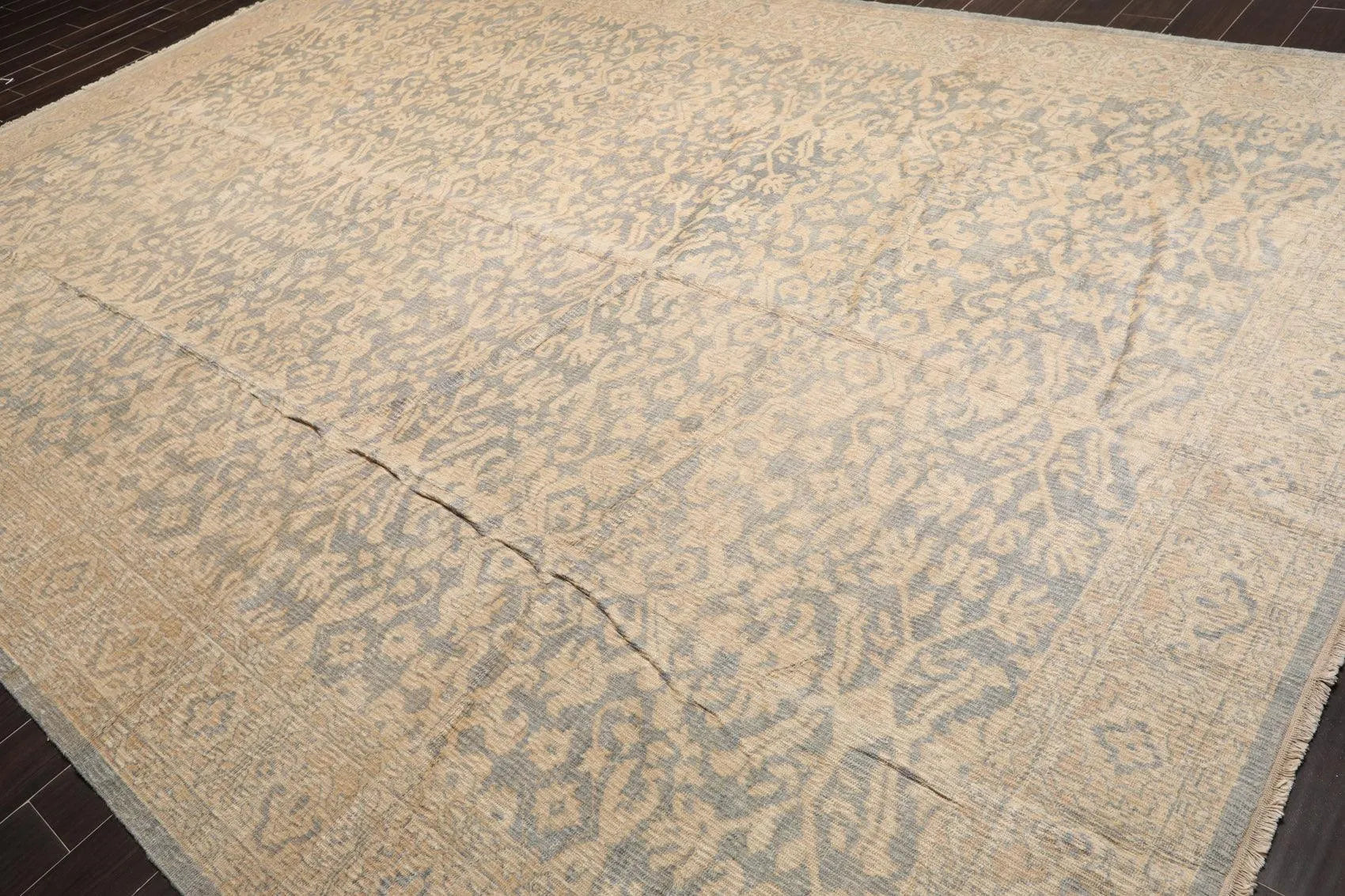 10' x 14' Hand Knotted Wool Antique Reproduction Erased Pattern Area Rug Beige-3