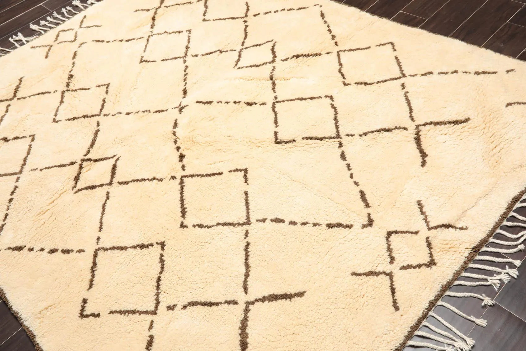 6'6'' x 8'1'' Hand Knotted Shag 100% Wool Moroccan Oriental Area Rug Ivory-2
