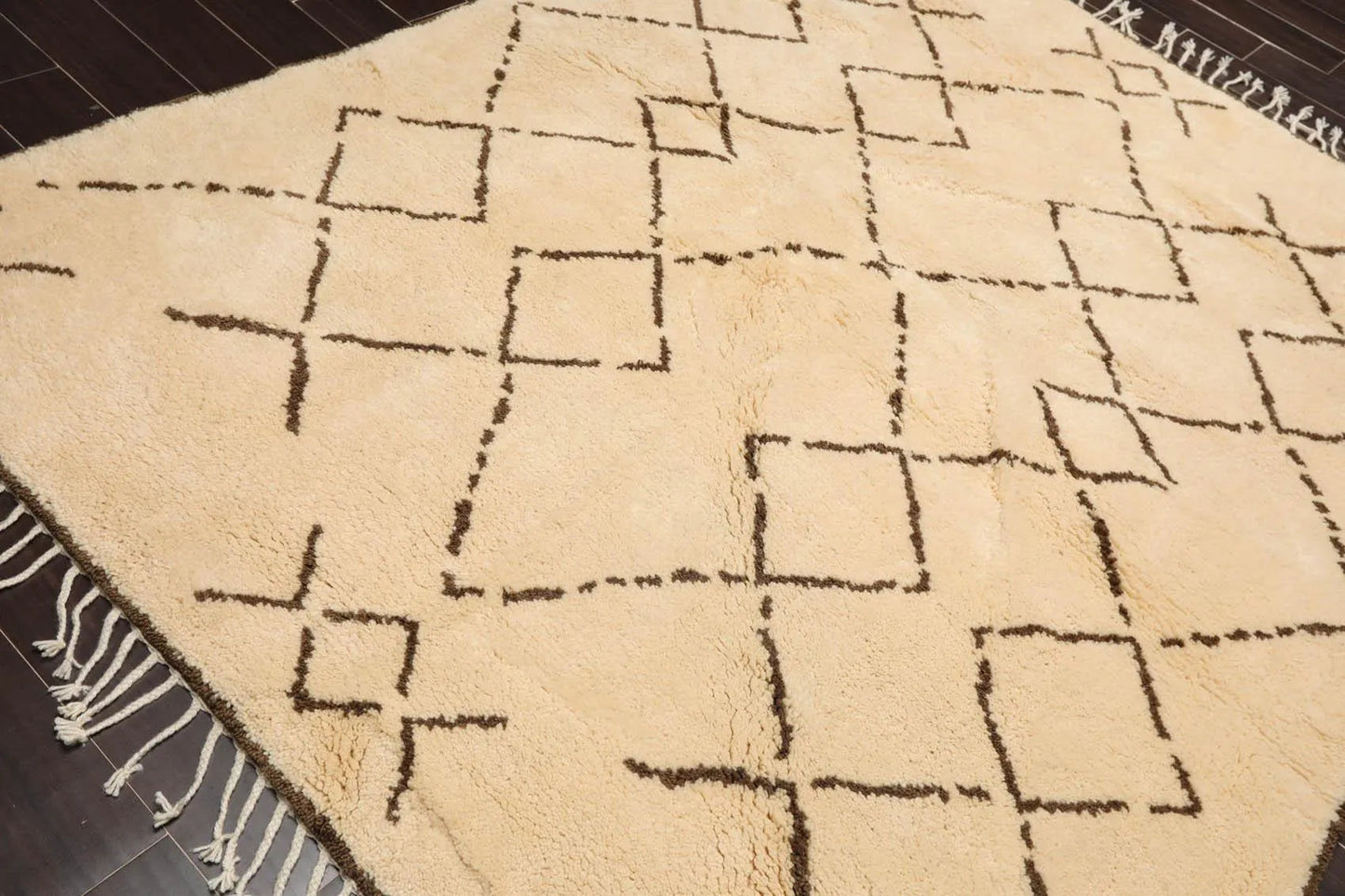 6'6'' x 8'1'' Hand Knotted Shag 100% Wool Moroccan Oriental Area Rug Ivory-3